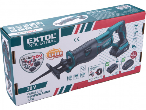 EXTOL INDUSTRIAL mečová pila ocaska aku SHARE20V, BRUSHLESS, 20V Li-ion, 2000mAh