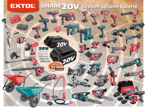 EXTOL INDUSTRIAL mečová pila ocaska aku SHARE20V, BRUSHLESS, 20V Li-ion, 2000mAh