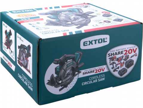 EXTOL INDUSTRIAL pila kotoučová aku SHARE20V, 165mm, BRUSHLESS, 20V Li-ion, 2000mAh