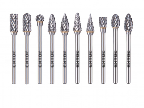 EXTOL INDUSTRIAL Stopkové frézy karbidové, sada 10ks, 6x13mm, stopka 3mm