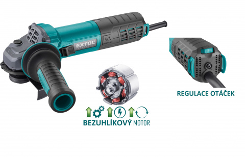 EXTOL INDUSTRIAL Úhlová bruska 125mm,1550W, regulace otáček, bezuhlíková