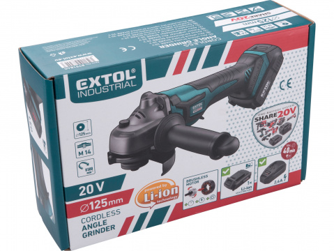 EXTOL INDUSTRY bruska úhlová aku SHARE20V, 125mm, 20V Li-ion, BEZ BATERIE A NABÍJEČKY