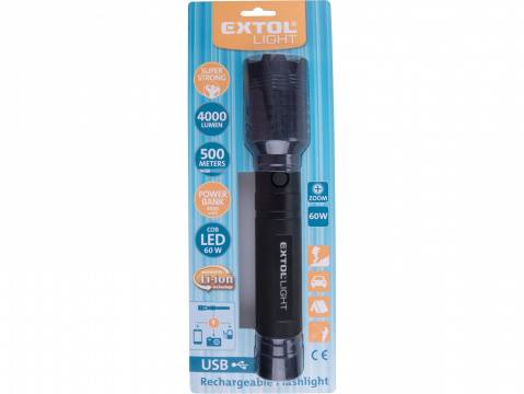 EXTOL LIGHT svítilna 4000lm COB, zoom, USB nabíjení s powerbankou, 60W COB LED
