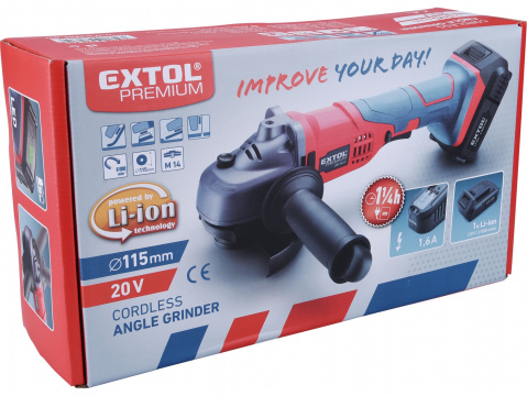 EXTOL PREMIUM bruska úhlová aku SHARE20V, 115mm, 20V Li-ion, 2000mAh 8891840