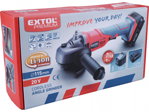 EXTOL PREMIUM bruska úhlová aku SHARE20V, 115mm, 20V Li-ion, 2000mAh 8891840