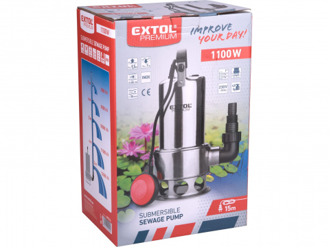 EXTOL PREMIUM čerpadlo ponorné kalové, nerezové tělo, 1100W, 1600l/h, 15m kabel 8895016