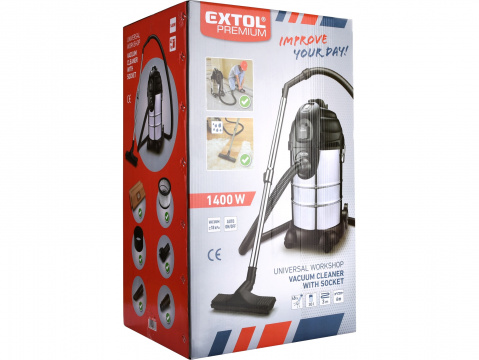 EXTOL PREMIUM dílenský vysavač 1400W,30l, oklep filtru