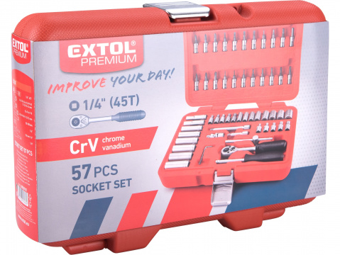 EXTOL PREMIUM hlavice nástrčné, sada 57ks, 1/4", CrV 8818101
