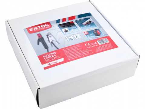 EXTOL PREMIUM kabely svařovací, sada 2ks, 16mm2, 3m, 10-25, kleště 200A, guma 8898220