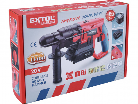 EXTOL PREMIUM kladivo vrtací aku SHARE20V, SDS plus, 20V Li-ion, bez baterie a nabíječky