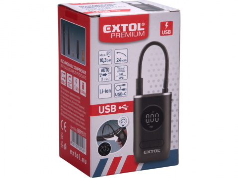EXTOL PREMIUM kompresor aku, 10,3bar, USB nabíjení 8891511
