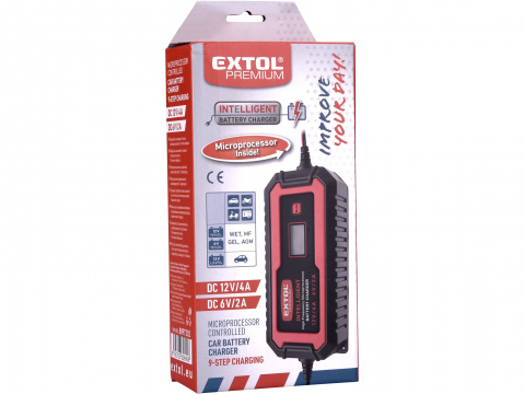 EXTOL PREMIUM Nabíječka baterií, autonabíječka řízená mikroprocesorem, 12V/6V, 4A 8897302