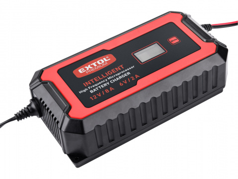 EXTOL PREMIUM Nabíječka baterií, autonabíječka řízená mikroprocesorem, 12V/6V, 8A 8897303