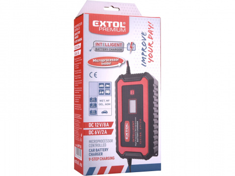 EXTOL PREMIUM Nabíječka baterií, autonabíječka řízená mikroprocesorem, 12V/6V, 8A 8897303