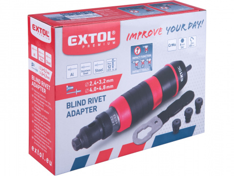EXTOL PREMIUM nástavec nýtovací na vrtačku, pro trhací nýty 2,4-4,8mm, CrMo 8813752