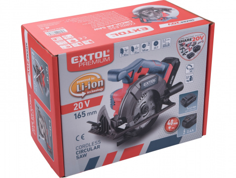 EXTOL PREMIUM pila kotoučová aku SHARE20V, 165mm, 20V Li-ion, 2000mAh