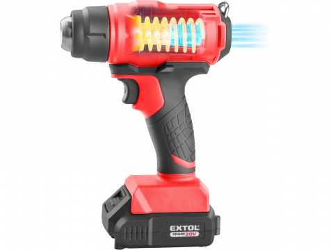 EXTOL PREMIUM pistole horkovzdušná aku SHARE20V, 550°C, 20V Li-ion, 2000mAh 8891866