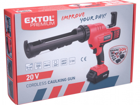 EXTOL PREMIUM pistole vytlačovací, vaničková aku SHARE20V, 20V Li-ion, 2000mAh 8891864