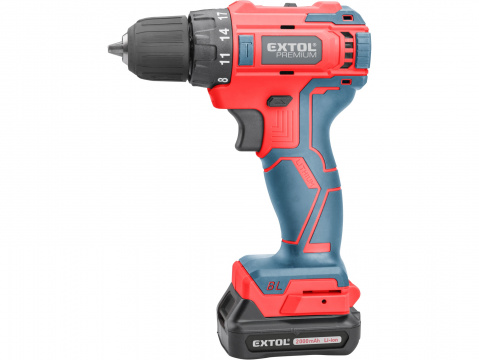 EXTOL PREMIUM vrtací šroubovák aku, BRUSHLESS, 12V Li-ion, 2Ah 8891152