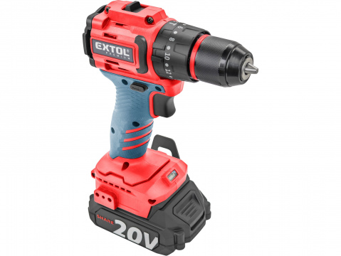 EXTOL PREMIUM vrtací šroubovák aku s příklepem SHARE20V, BRUSHLESS, 2Ah