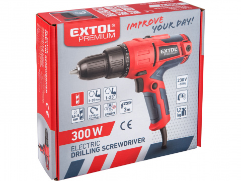 EXTOL PREMIUM vrtací šroubovák elektrický, 300W