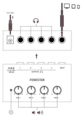 Fonestar FDA-4A - Sluchátkový zesilovač (rozbočovač na 4 výstupy)