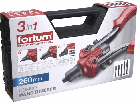 FORTUM Combo nýtovací kleště  3v1 maticové nýty M3-M10 trhací nýty 2,4-6,4mm, 4770638
