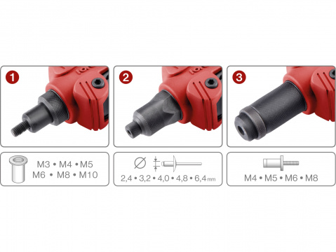FORTUM Combo nýtovací kleště na nýty 2,4-6,4mm, šrouby M4-M8, matice M3-M10