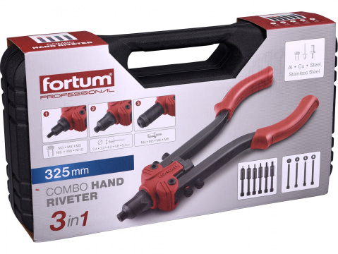 FORTUM Combo nýtovací kleště na nýty 2,4-6,4mm, šrouby M4-M8, matice M3-M10