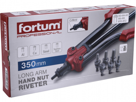 FORTUM kleště nýtovací pákové, rychloupínací, na maticové nýty M3-M12, 350mm,