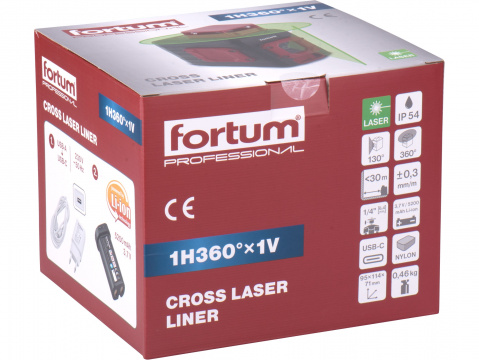 FORTUM laser zelený liniový, křížový samonivelační, 1H360°x 1V 4780209