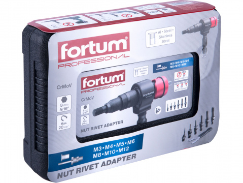 FORTUM Nýtovací nástavec na vrtačku T, pro nýtovací matice M3-M12, CrMO 4770664