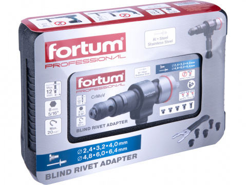 FORTUM Nýtovací nástavec na vrtačku T, pro trhací nýty 2,4-6,4mm, CrMo 4770663