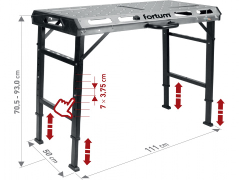 FORTUM stůl svařovací přenosný, 107x53cm, výška 70-93cm 4759970