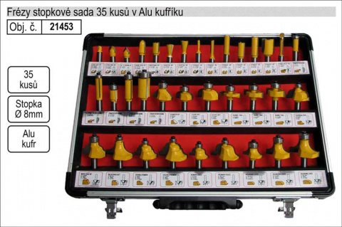 Frézy stopkové sada 35 kusů se stopkou 8mm 21453