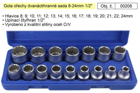 CONDOR 106-12K Gola ořechy dvanáctihranné sada 8-24mm 1/2"