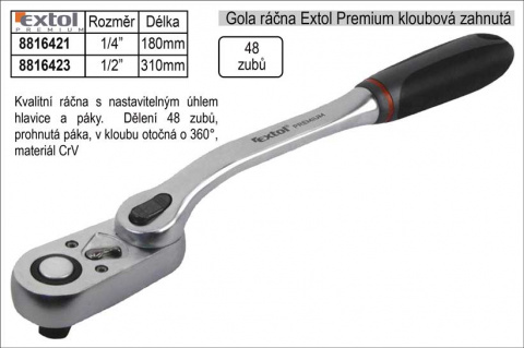 Gola ráčna Extol Premium kloubová zahnutá 1/2"