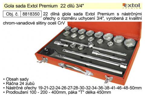 Gola sada Extol Premium  22 dílů 3/4"