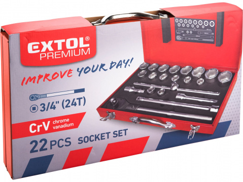 Gola sada Extol Premium  22 dílů 3/4"