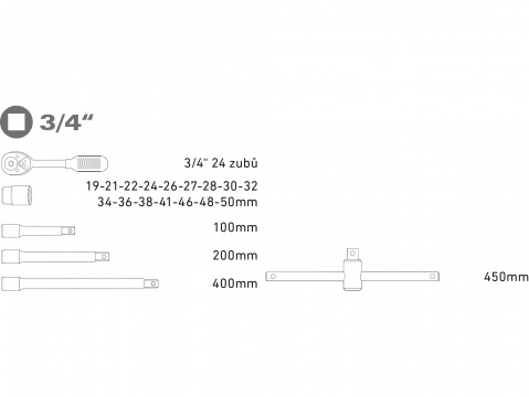 Gola sada Extol Premium  22 dílů 3/4"