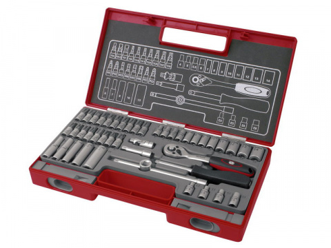 hlavice nástrčné a zástrčné, sada 45ks, 1/4", 61CrV5, FORTUM