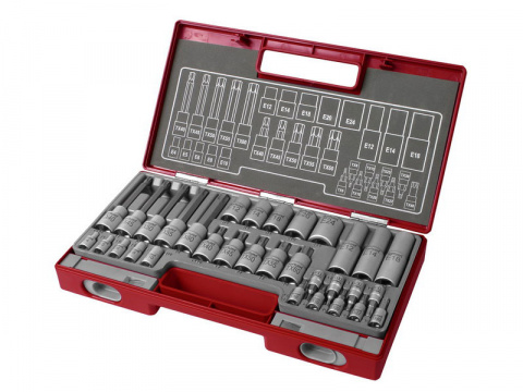 hlavice nástrčné a zástrčné TORX, sada 32ks, 61CrV5, FORTUM