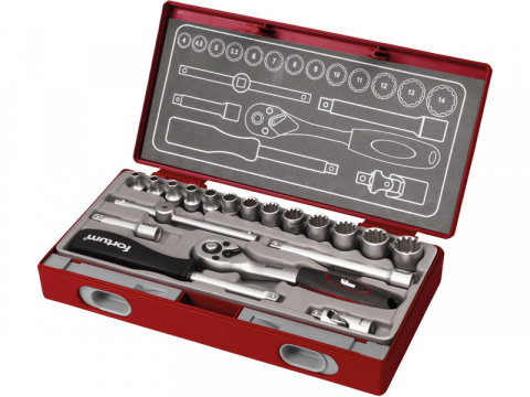 hlavice nástrčné MULTI-LOCK, sada 19ks, 1/4", 61CrV5, FORTUM