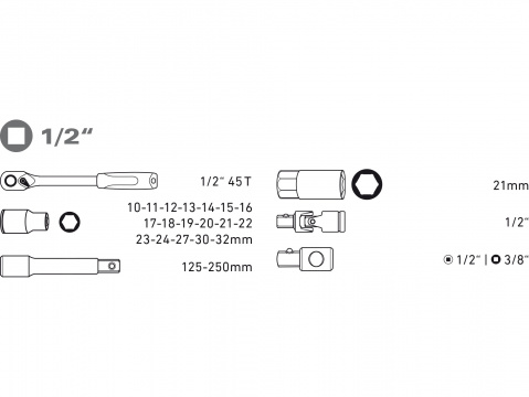 hlavice nástrčné, sada 24ks, 1/2", CrV, EXTOL PREMIUM