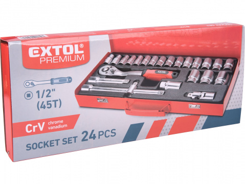 hlavice nástrčné, sada 24ks, 1/2", CrV, EXTOL PREMIUM