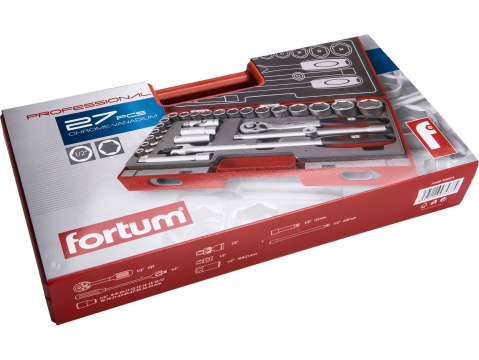 hlavice nástrčné, sada 27ks, 1/2", 61CrV5, FORTUM