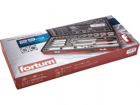 hlavice nástrčné, sada 29ks, 1/2", 61CrV5, FORTUM