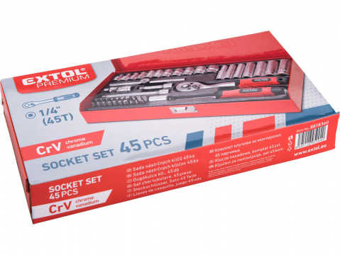 hlavice nástrčné, sada 45ks, 1/4", CrV, EXTOL PREMIUM