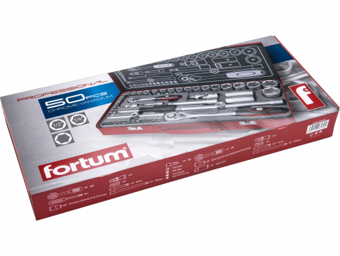 hlavice nástrčné, sada 50ks, 1/4", 1/2", 61CrV5, FORTUM