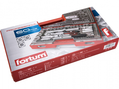 hlavice nástrčné, sada 60ks, 1/4", 1/2", 61CrV5, FORTUM